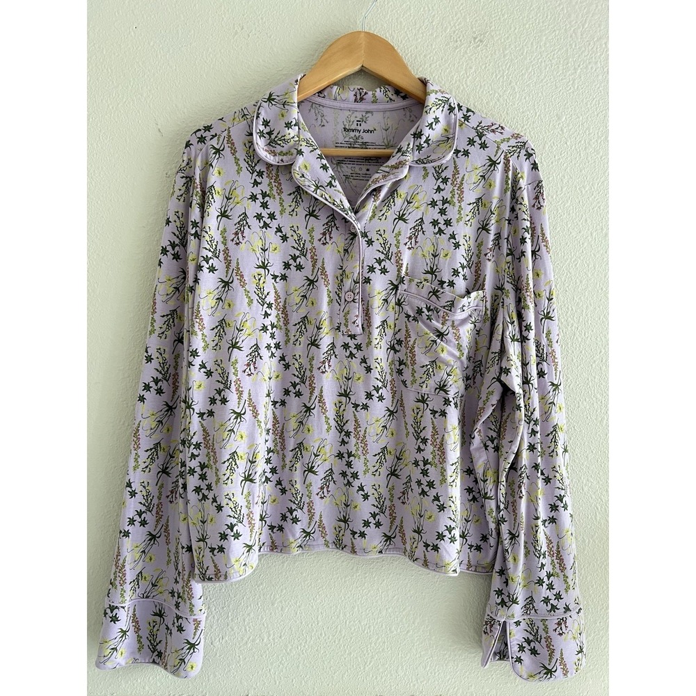 TOMMY JOHN Pajama Top Women's L Floral Long Sleeve Collared Jersey Soft Comfy